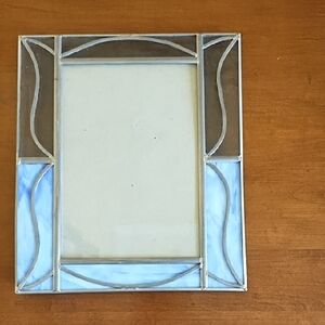 Stained Glass Picture Frame 5x7 Art Nouveau Gift Metal Glass Blue Clear Silver
